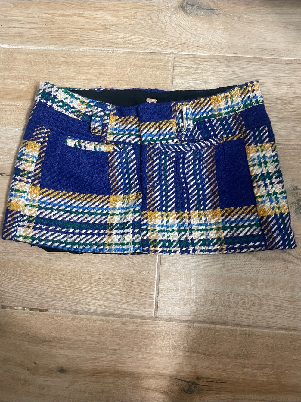 Free People Navy Combo Textured Plaid Mini Skirt Size 6 NWT $128